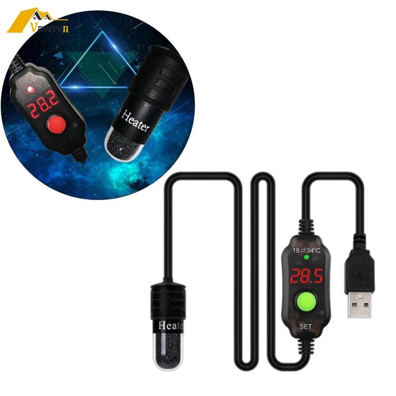 [Vaveren] Aquarium Fish Tank Heater USB LED Heating Rod ปรับอุณหภูมิ Controller พิพิธภัณฑ์สัตว์น้ําขนาดเล็กปลาเต่าถังเครื่องทําความร้อนป้องกัน