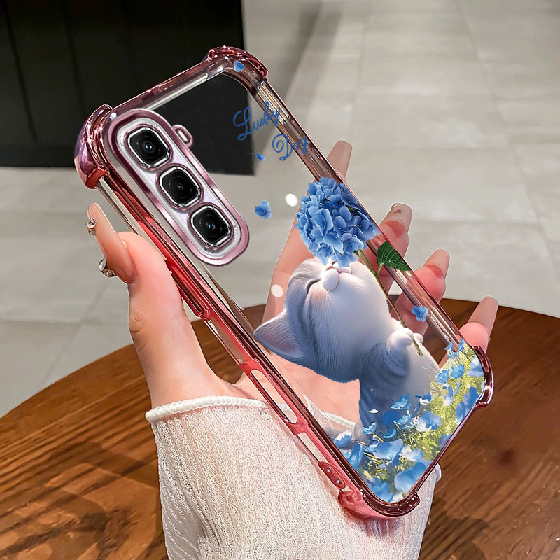 เคสสําหรับ Infinix Hot 60 Pro plus Hot 60i 4g 5g 60 Pro + เคสโทรศัพท์ดอกไม้แมวสี่มุมซิลิโคนTPUโปร่งใสSoft shell XH007 - รูปที่ 5