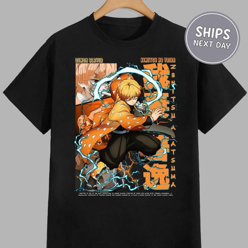 Ready Stock Demon Slayer T-shirt Demon Slayer Zenitsu T-Shirt Baju Shirt Pure Cotton Printed Round N