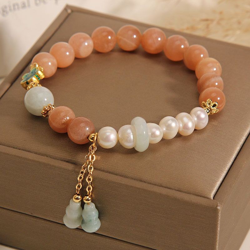 สร้อยข้อมือคริสตัล Sun Stone ดีไซน์เฉพาะกลุ่มดั้งเดิม Feng Tamsui#原创小众设计太阳石水晶手链风淡水珍珠翡翠葫芦吊坠手串手环0900