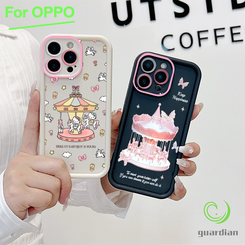 สำหรับ เคสโทรศัพท์ OPPO กรอบเลนส์สีชมพู  A3 A3X A60 5G ม้าหมุน A9 A18 A38 A15 A15s A60 A35 A17 A17K A79 5G OPPOA57