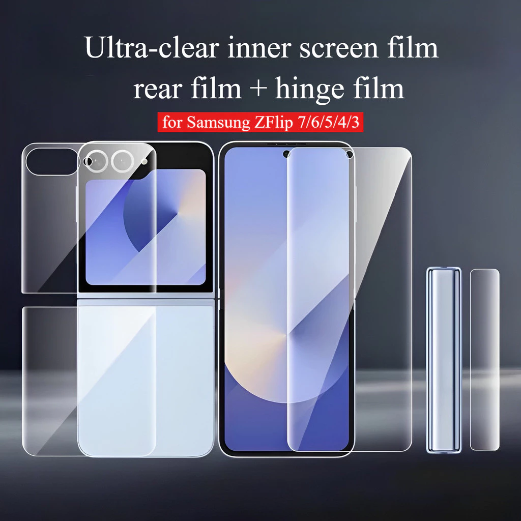 SAMSUNG เหมาะสําหรับSamsung Galaxy Z Flip7 Flip6 Flip5 Flip4 HD Clear Softคลุมทั้งหมดAnti-Scratchป้องกันหน้าจอสําหรับZ Flip7 6 5 4 3 1 2 5Gยืดหยุ่นด้านหน้ากลับHydrogelฟิล์ม