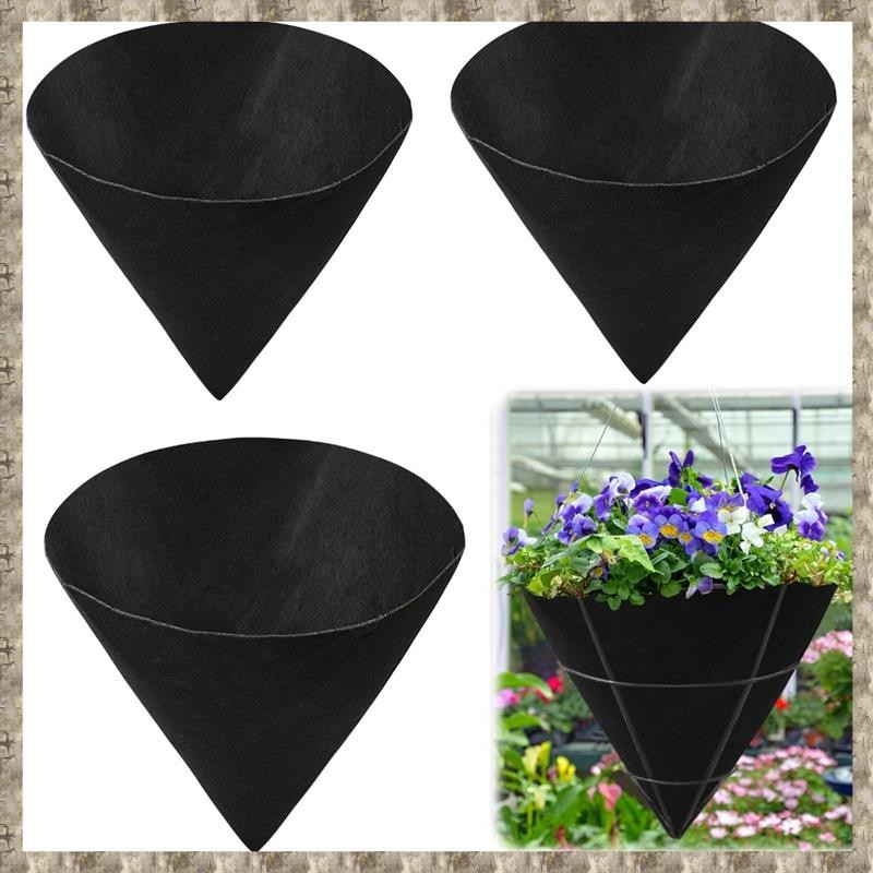 [zv0lma8i] 3 ชิ้นผ้าแขวนพืชซับไม่ทอกรวยรูปชาวไร่ตะกร้าซับสีดํารู้สึกปลูกตะกร้าผ้า 12in