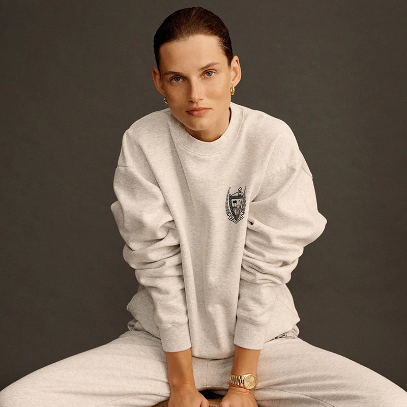 OK6E Sporty&Rich 23Winter New North American Niche Shield Letter Print Fleece Sweatshirt Women's Hoo