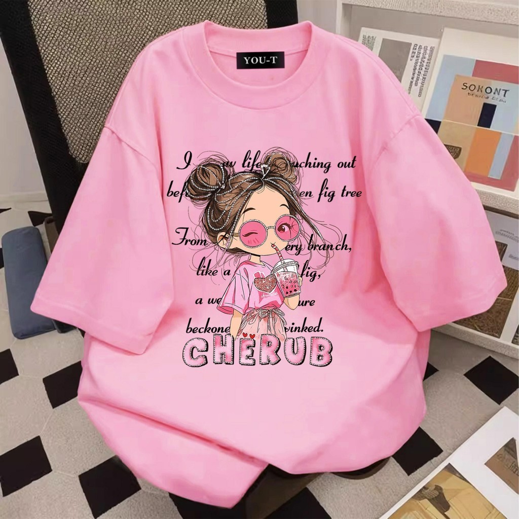 UT shop เสื้อยืด oversize ลายพิมพ์แฟชั่น เสื้อกีฬา แขนสั้น คอกลม ผ้าCotton 100% "CHERUB GIRL"