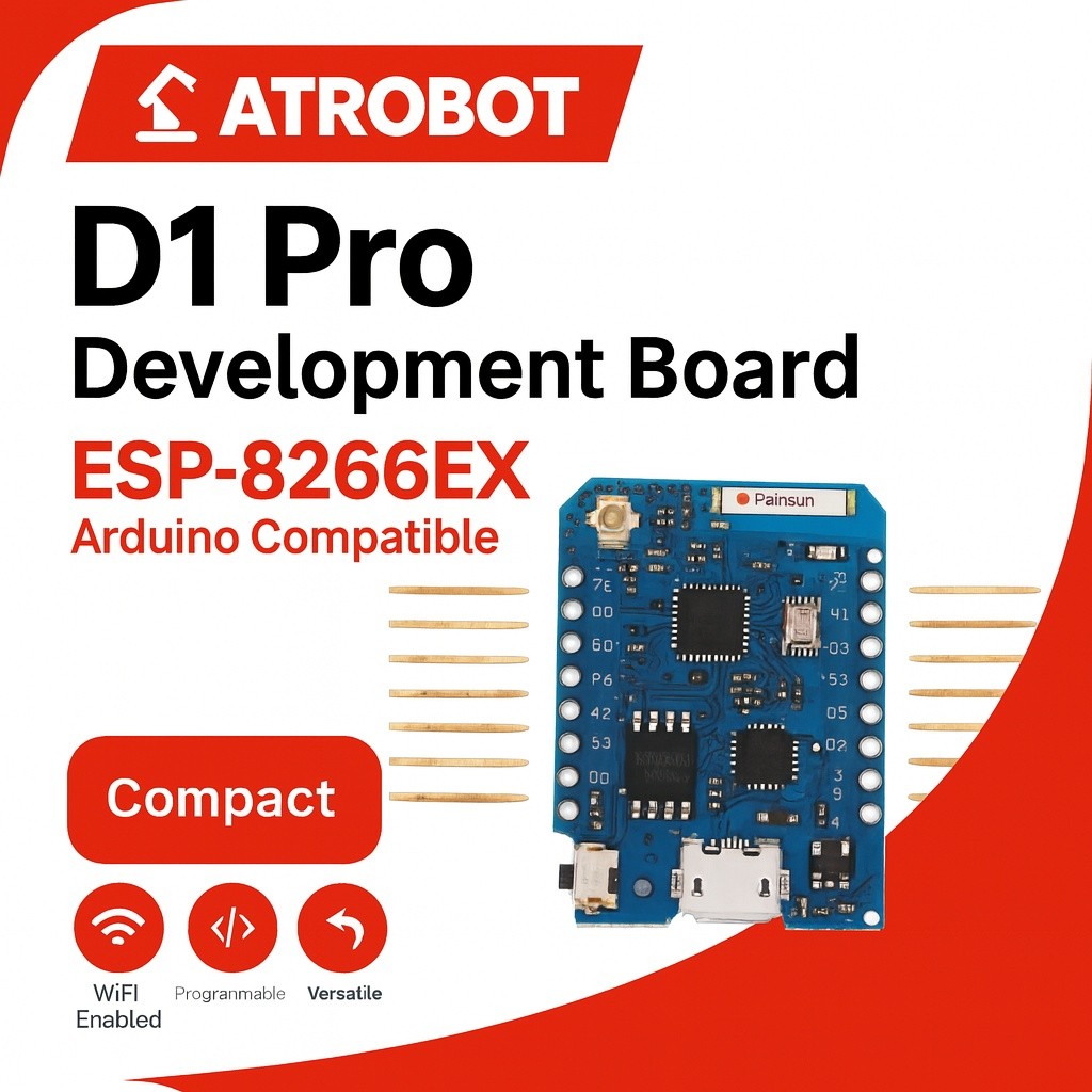ESP8266EX D1 Pro Mini WiFi Dev Board, Arduino IDE/OTA Support, 5V 1A, 24V Input, 11 GPIO, 1 ADC, Bui