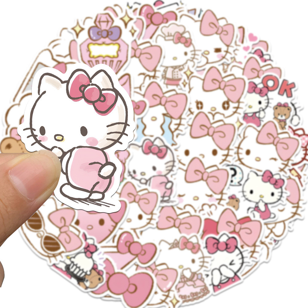 50 สติกเกอร์ลูกแมวสีชมพู ทําเอง ถ้วยน้ําสติกเกอร์ตกแต่งคอมพิวเตอร์กันน้ําเด็กการ์ตูน