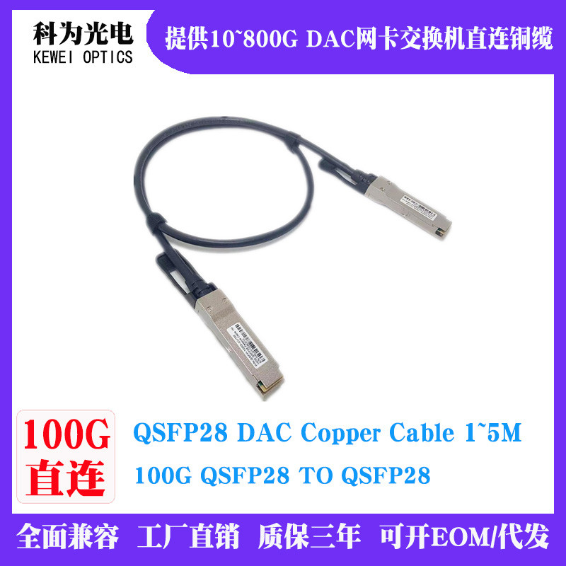 100G QSFP28 DAC 0.5/1M/2M/3M Passive Direct ติดสายทองแดง QSFP28-H100G ขายร้อนสาย QSFP28 ถึง QSFP28 ส