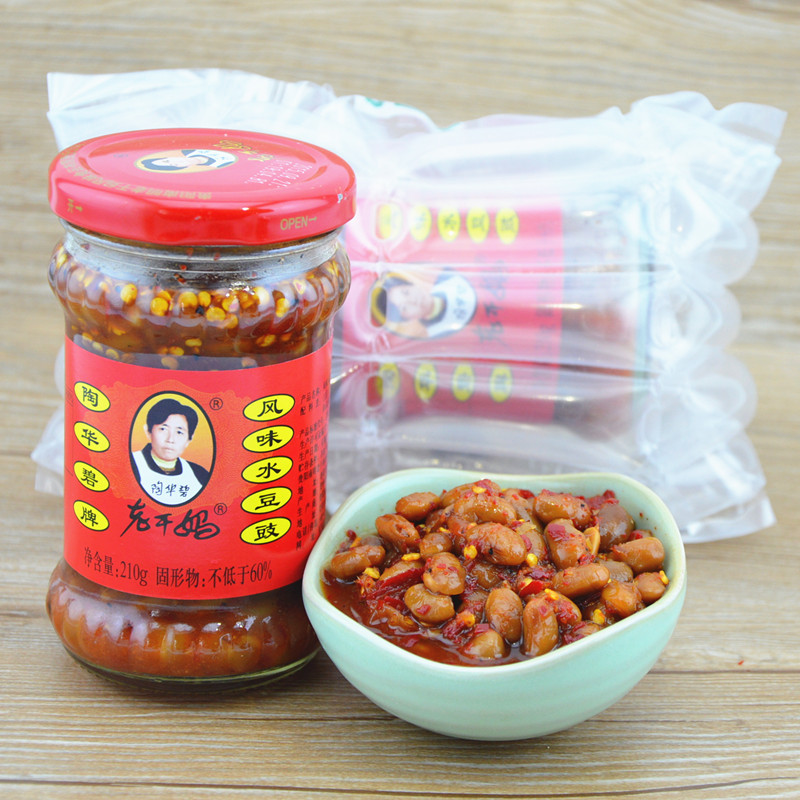 กุ้ยโจวพิเศษ Taohuabi Lagan Mom รสลาวกันแม่ลาวกันแม่ถั่วน้ํากลองน้ําถั่วอาหาร 210g * 4 ขวดจัดส่งฟรี