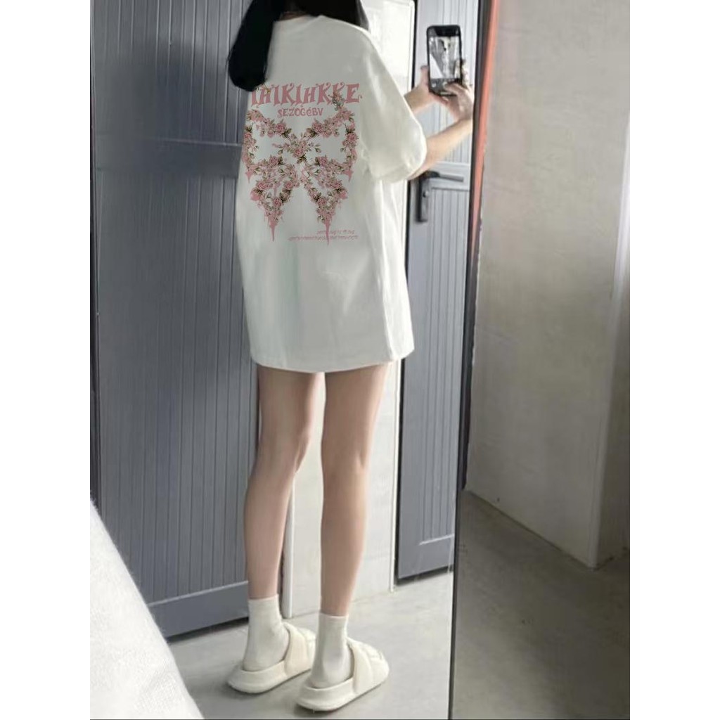 【C34】ประดับโบว์ เสื้อสาวอวบ cute girl เสื้อยืดผ้าคอตตอน พิมพ์ลาย เสื้อยืดผู้หญิง ส่งจากไทย