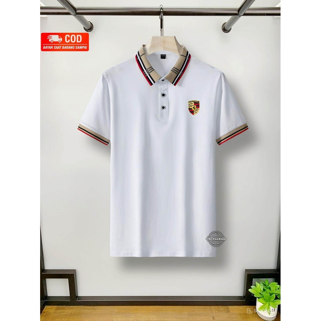 LATEST COMBINATION COLLAR SHORT-SLEEVED เสื้อโปโลผู้ชาย / ผู้ใหญ่เสื้อเชิ้ตผู้ชาย P0RCH3 MOTIF