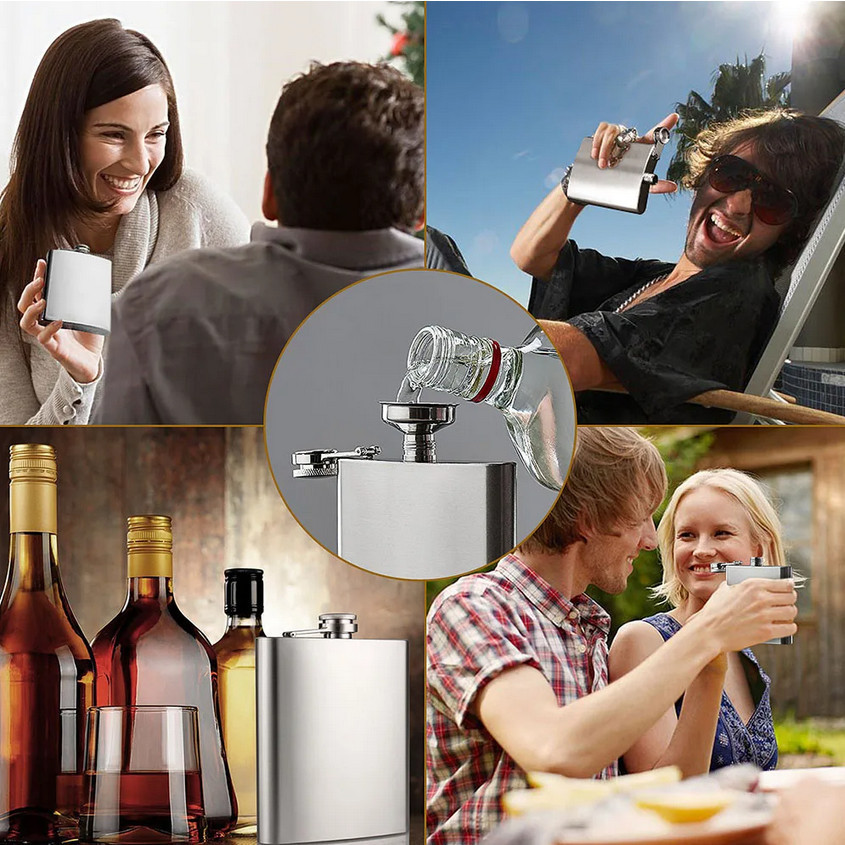 LCMNCLL Hip Flask ขวดดื่มเบียร์ไวน์สแตนเลส 201 8oz - MS351