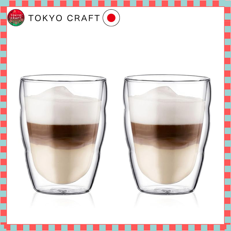 BODUM Pilatus Double Wall Glass 250ml Set of 2 - Insulated Double Structure Heat Resistant Glass - M