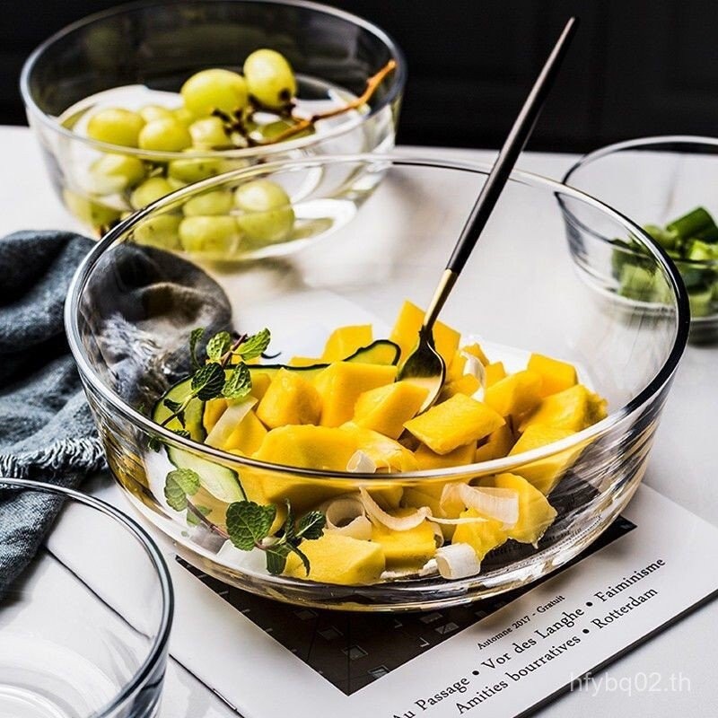 ชามแก้วไมโครเวฟได้ ชามแก้วใสทนอุณหภูมิสูง ชามสลัดผลไม้ทนความร้อน ชามบะหมี่กึ่งสําเร็จรูป ชามแก้วนิรภ