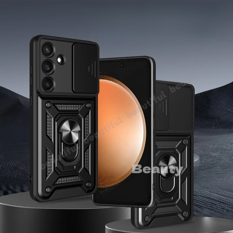 SAMSUNG สําหรับSamsung Galaxy S25FE S25 S24 S23 FE Plus S22 Ultra S24Plus S25Edge S25 + ใหม่กันกระแทกเคสโทรศัพท์เกราะแหวนวงเล็บStent Pushกล้องเลนส์ป้องกันสําหรับGalaxyS25FE