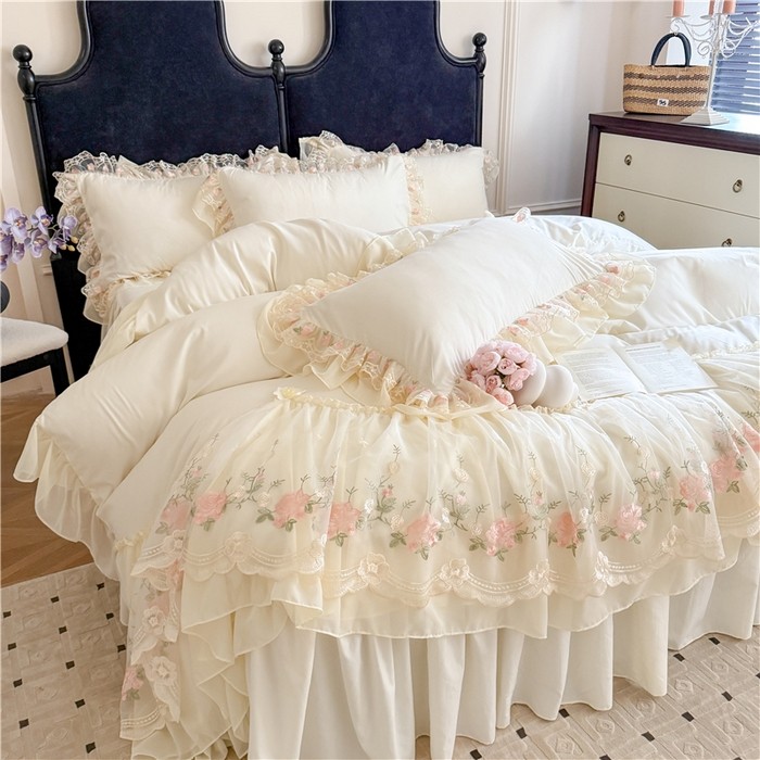ชุดเครื่องนอนโรแมนติกสไตล์เจ้าหญิง ทำจากผ้าฝ้ายเกาหลี สำหรับเตียงขนาดราชินี คิง และซูเปอร์คิง