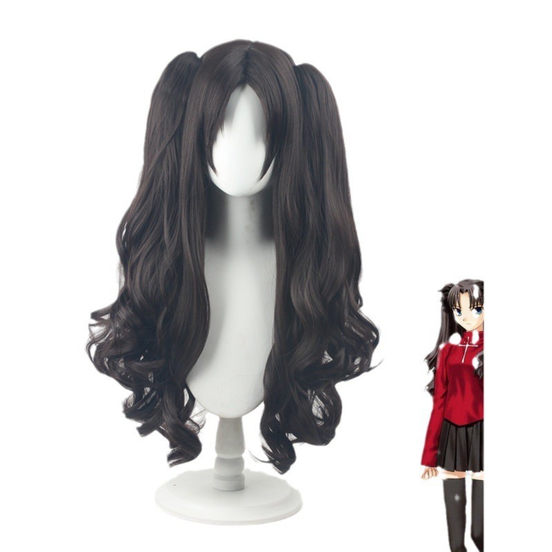วิกผม cosplay Tohsaka Rin แบบมีก้านคลิปสีดำและสีน้ำตาล ขนาดเล็ก มาพร้อมสต็อกในราคาพิเศษ