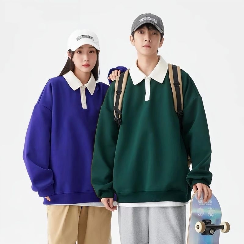 ( S - 6XL ) - เสื้อสเวตเตอร์คอปกโปโลขนาดใหญ่ ( S - 6XL ) PLAIN BASIC เกาหลี Ulzzang Street Wear ML X