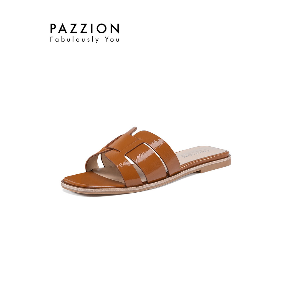 P PAZZION รองเท้าแตะหนังแกะผู้หญิง ทรงโรมัน-นางฟ้า สำหรับใส่กลางแจ้งฤดูร้อน สบาย ๆ