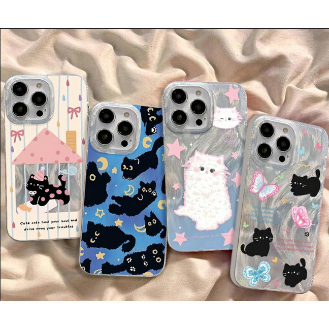 สร้อยข้อมือแมวดำตลกน่ารักนุ่ม เคสไอโฟน11 15 16 13 12 14 Pro Max 8Plus 7Plus XR 16 7 8 Plus 16 11 Pro X XS MAX SE 2020