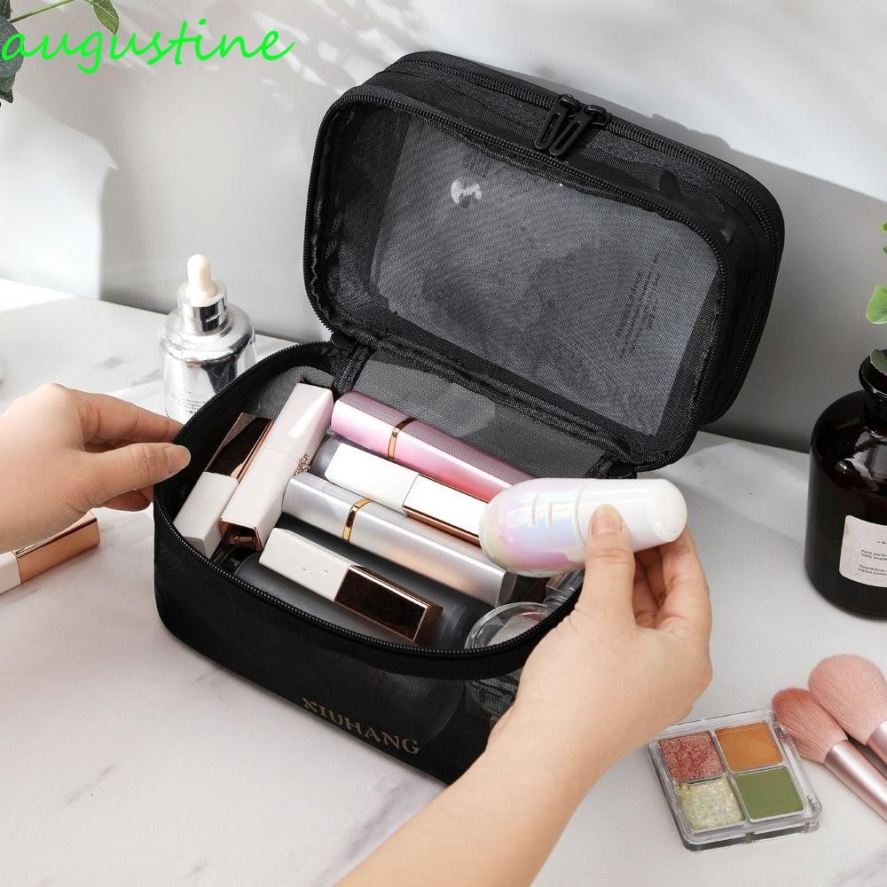 AUGUSTINE กระเป๋าเครื่องสําอางผู้หญิงสําหรับสาวแบบพกพาตาข่ายโปร่งใสขนาดใหญ่ความจุกระเป๋าเดินทางล้างก