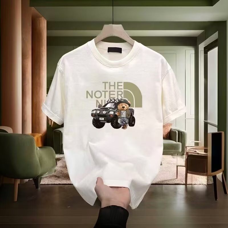 แขนสั้น Ke คอกลมผ้าฝ้ายแท้พิมพ์ 220 อินเทรนด์เสื้อยืดครึ่งแขน 2025 Slim-fit 2025 Top เสื้อยืดผู้ชาย 