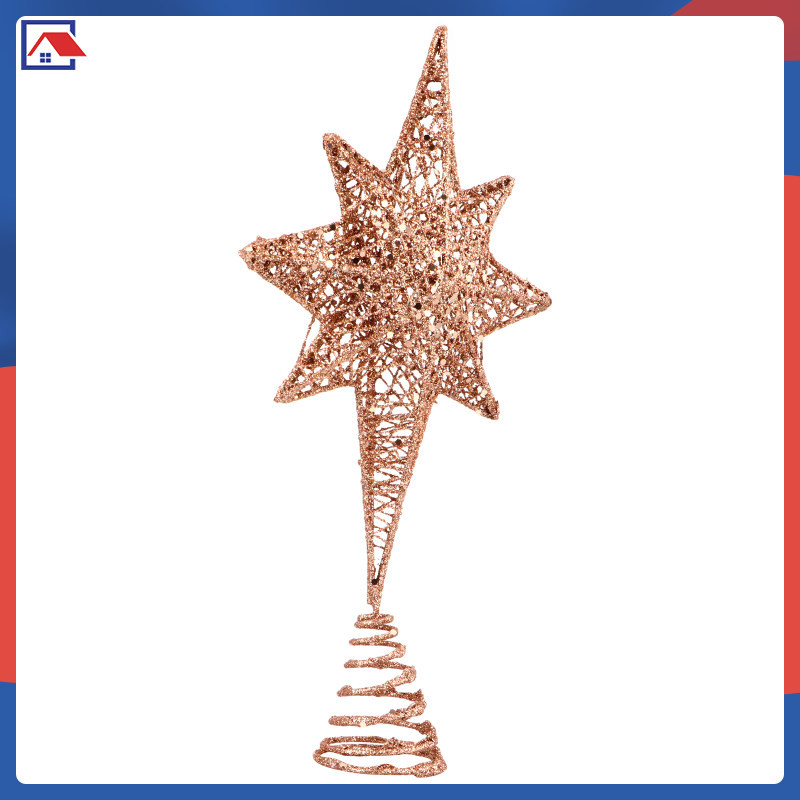 1pc Christmas Eight Pointed Star Tree Topper Xmas Tree Ornament (Rose Gold)