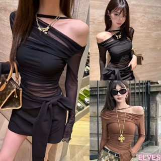 Elves พร้อมส่ง💟เสื้อแขนยาวซีทรู+เกาะอก น่ารักๆ เสริมฟองน้ำ ส…