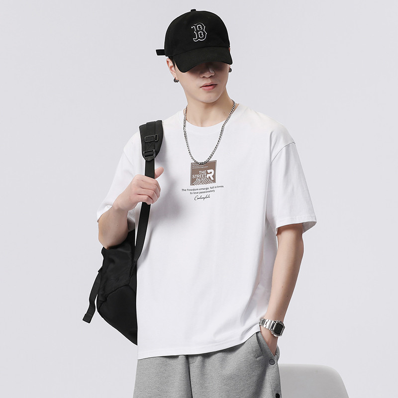 COD 20252024 New Trendy Brand Simple Printed Quality Short Sleeve T-Shirt for Men Versatile Pure Cot