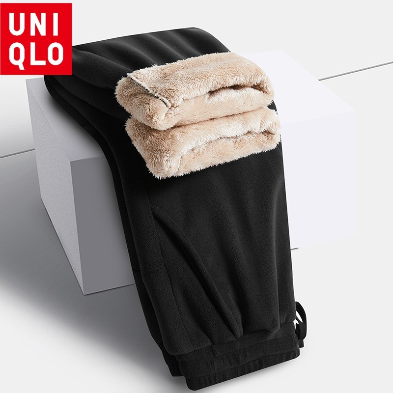 UNIQLO ยูนิโคล่ กางเกงผ้าฝ้ายผ้าฟลีซสําหรับฤดูหนาวสําหรับผู้หญิงกางเกงสกีกันลมและกางเกงผ้าฝ้ายที่อบอุ่น