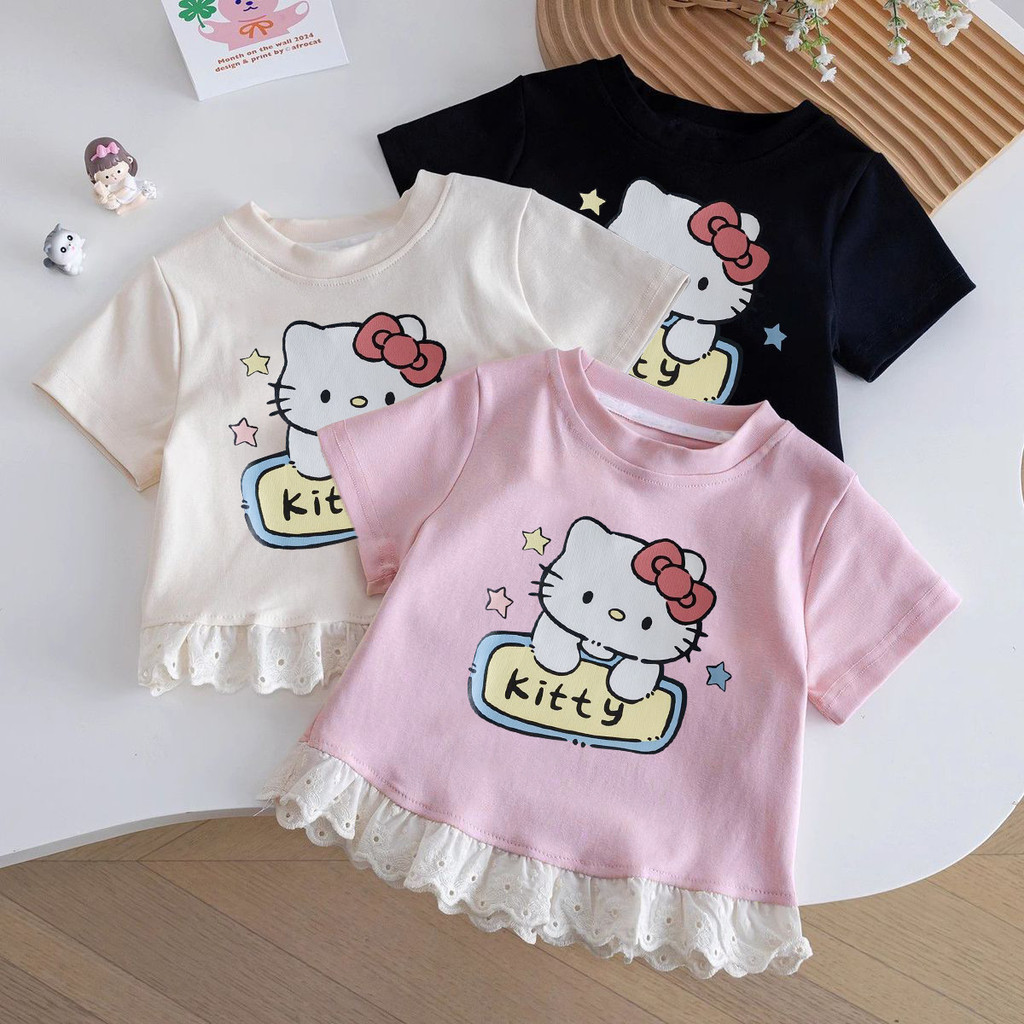 เสื้อยืดแขนสั้นสำหรับเด็กหญิง ลายการ์ตูนน่ารัก ฤดูร้อน ผ้าฝ้ายคุณภาพดี แฟชั่นอินเทรนด์
