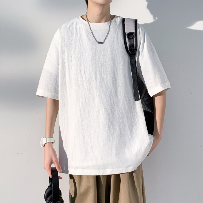 2025 NEW 2025 Hong Kong Style Summer Short Sleeve T-Shirt Trendy Cotton Linen Loose Half Sleeve Roun