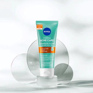 NIVEA Derma Acne Care Cleanser Gel To Foam 90ml ผลิตภัณฑ์ทำความสะอาดผิวหน้า สูตรอ่อนโยนสำหรับคน ผิวเป็นสิวง่าย.