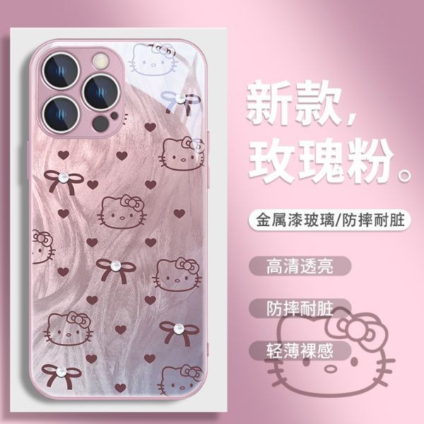 Bow Hello Kitty เหมาะสําหรับ vivos19 เคสโทรศัพท์ x100s สไตล์ใหม่ s18/s17/s16/s15 แก้วกรณี iQOOZ9TURB