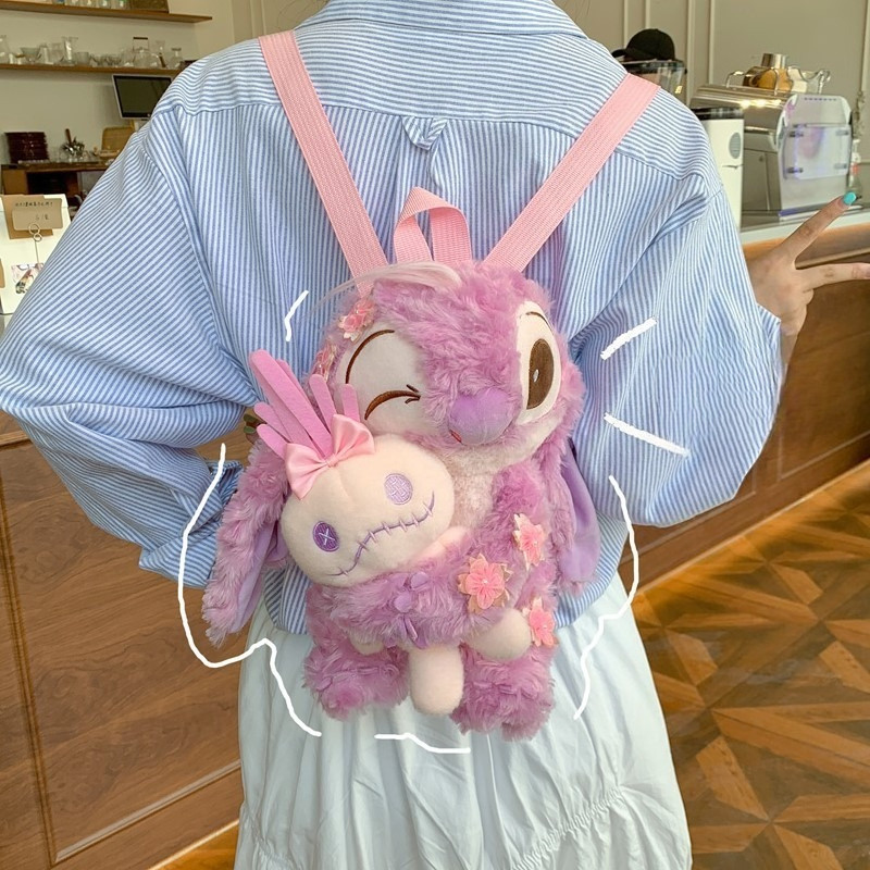 Cute Stitch Plush Backpack - Soft & Spacious Bookbag สําหรับวัยรุ่น ของขวัญอินเทรนด์สําหรับแฟนอนิเมะ