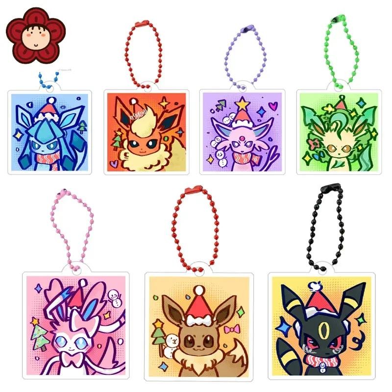 การ์ตูน Eevee Evolution Espeon Umbreon Eevee Jolteon Leafeon Sylveon Glaceon Flaron อะคริลิคพวงกุญแจ