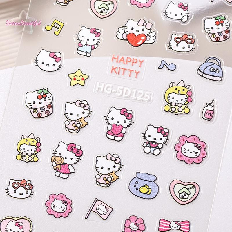 <DBFl-t> 2D Pixel Style Mini Sanrios HelloKitty Nails Art Sticker Multi Expressions Cute Nail Decal 