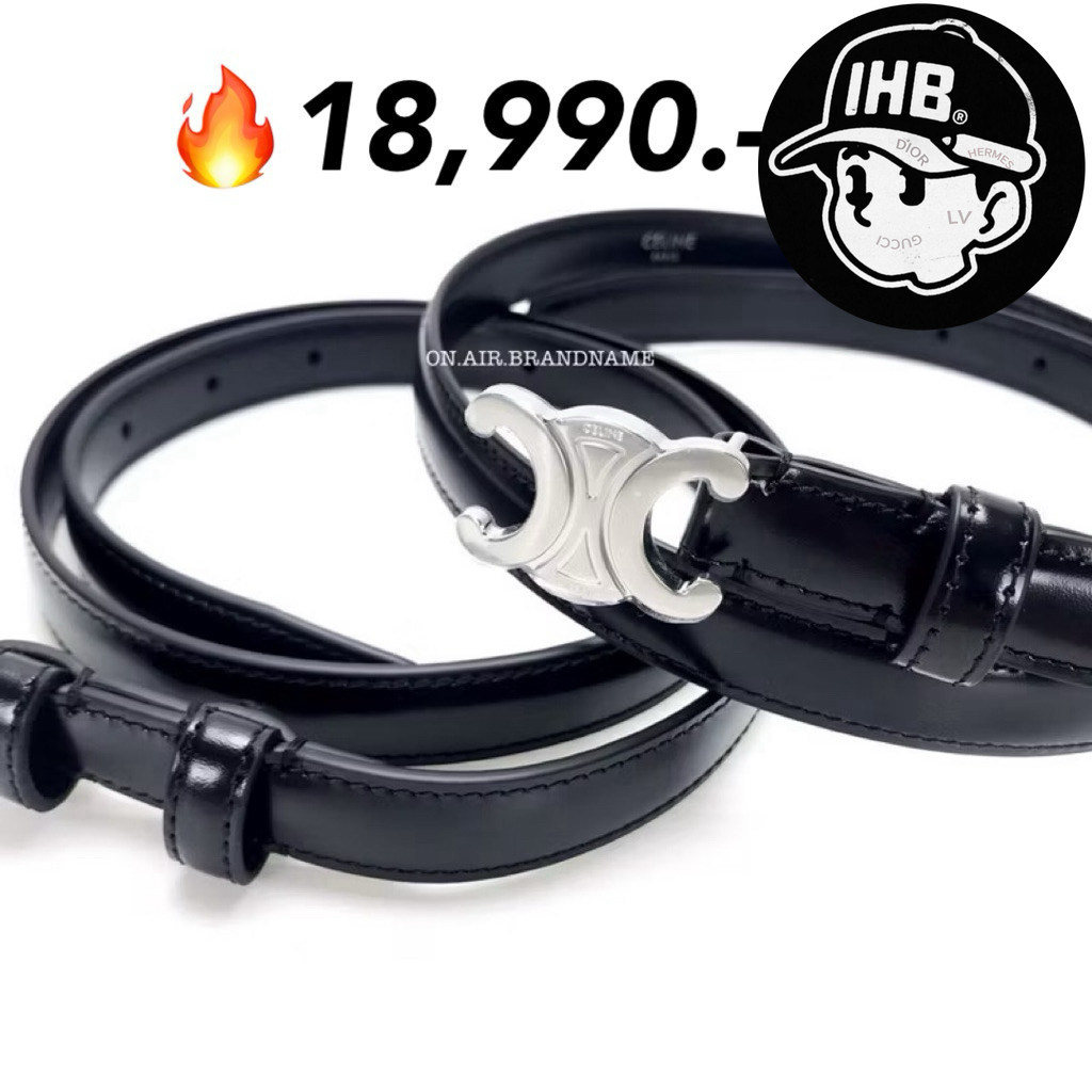New celine small triomphe belt 1.8 cm. สีเงิน เข็มขัดรุ่นฮิต