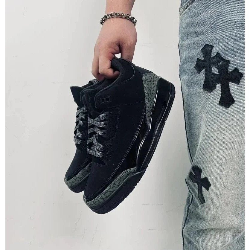 [เวอร์ชั่นท็อป] รองเท้าบาสเก็ตบอล Jordan/Jordan/Air Jordan AJ3 Retro Black Cat High-Top