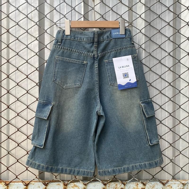 (L257) กางเกง 4 ส่วน คาร์โก้ทรงตรง ยีนส์