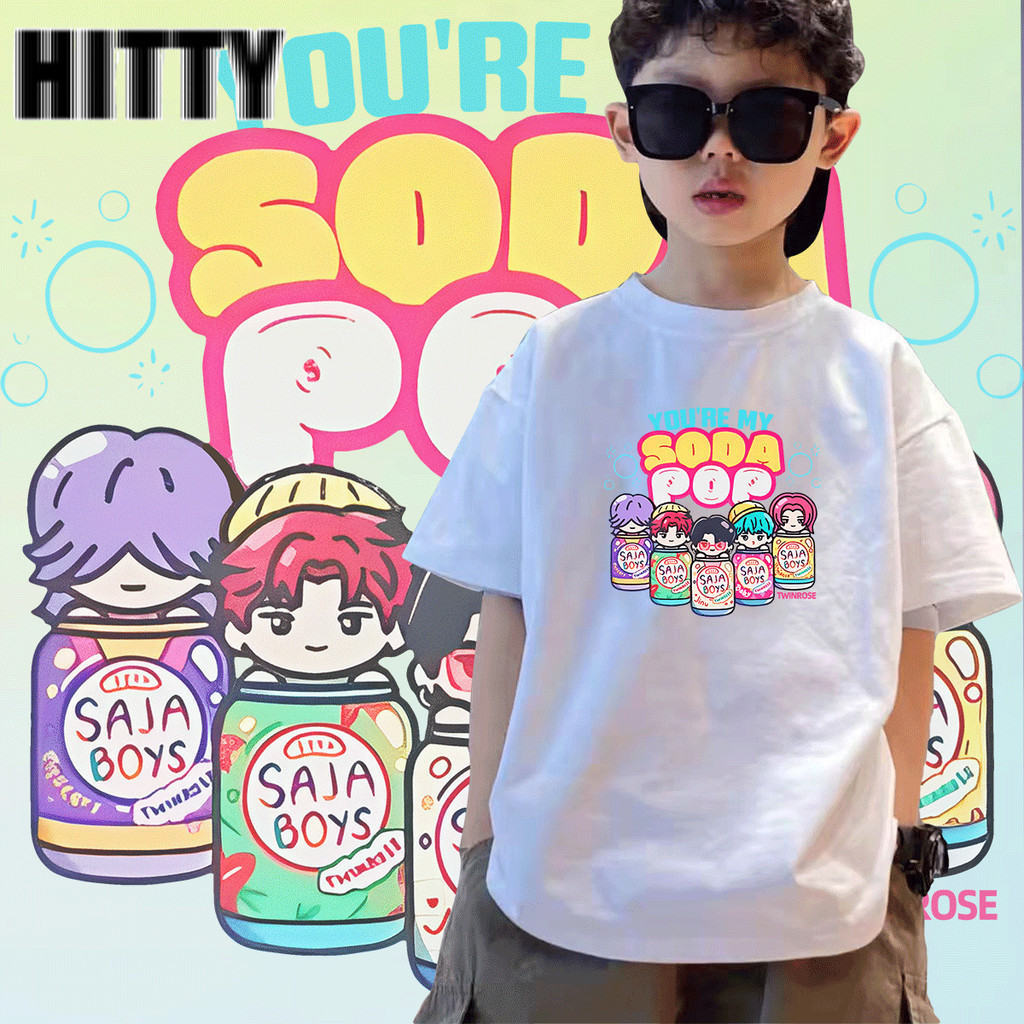 KATUN HITTY ผ้าฝ้ายเสื้อยืดชายเสื้อยืดผ้าฝ้ายนุ่มพิมพ์น่ารักชายเสื้อยืด Soda Pop เด็กด้านบน