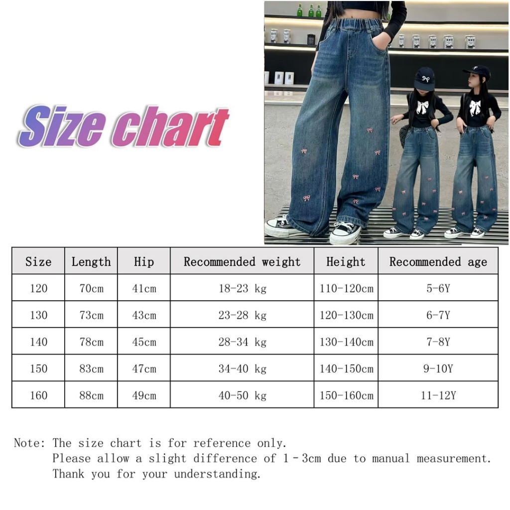 กางเกงยีนส์ขากว้างสำหรับเด็กผู้หญิง ผลิตจากผ้ายีนส์คุณภาพดี ใส่สบายและระบายอากาศได้ดี เหมาะสำหรับการใส่ในชีวิตประจำวันของเด็กผู้หญิง - รูปที่ 7