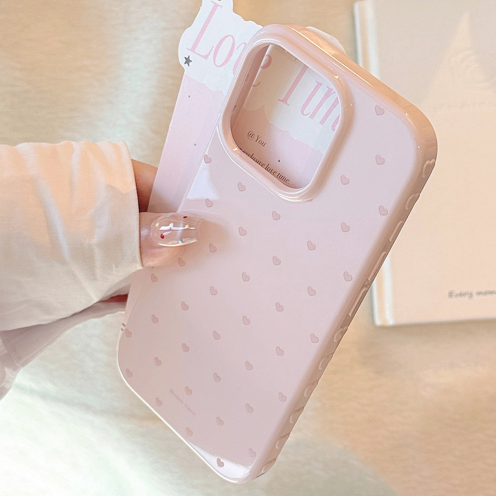 เคสโทรศัพท์ป้องกันหัวใจเล็กสีชมพูคลุมเต็มเงาเหมาะสําหรับTPUสําหรับiPhone12 13 14 15 16 17Pro Max