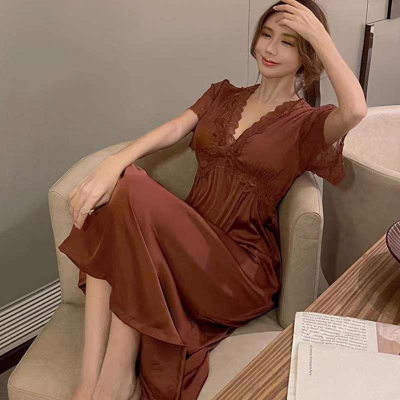 Caila 2025 ชุดเดรสยาว ผ้าไหมน้ำแข็ง ชุดนอนสำหรับออกงานและพักผ่อน ผู้หญิง ปี – โปรปัง