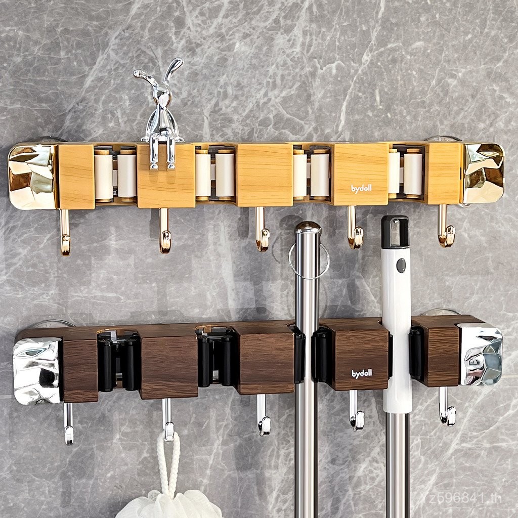 Sticky Hook Handy เครื่องมือเจาะฟรีแขวนผู้ถือห้องน้ําเก็บ Mop คลิป Mop ไม้กวาดติดผนังดูดถ้วยห้องน้ํา