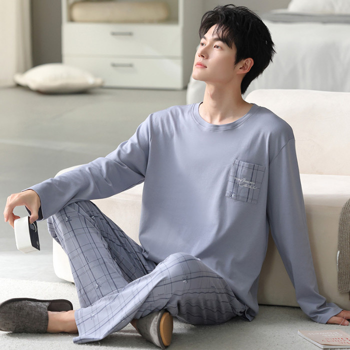 ชุดนอนผู้ชายขนาดบวก ผ้าฝ้ายแขนยาว สำหรับฤดูใบไม้ร่วงและฤดูหนาว สวมใส่ง่ายและสบาย - รูปที่ 6