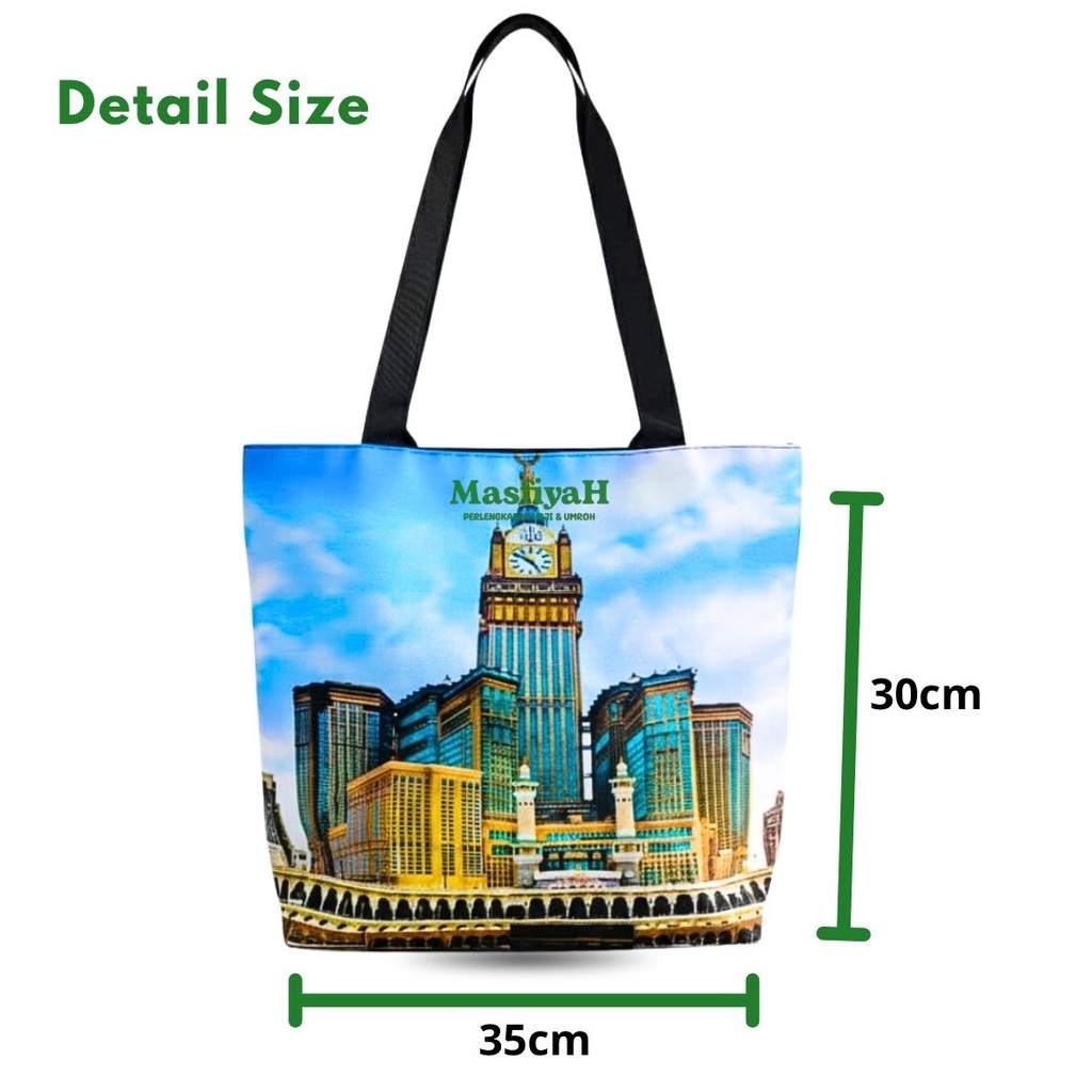 (12PCS) TOTEBAG PRINTING TOTE BAG TOTEBAG CANVAS TOTEBAG ZIPPER TOTEBAG CASUAL BAG SCHOOL BAG ISLAMIC MOTIF TOTEBAG PRINTING MAKKAH MADINAH BY HAJI UMRAH TM ราคา ถูกที่สุด ดีลบีเคเค แกลเลอรีภาพที่ 4