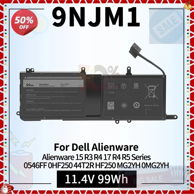 9NJM1 แบตเตอรี่แล็ปท็อปสําหรับ Dell Alienware 15 R3 17 R4 R5 P31E P69F Series โน้ตบุ๊ค 054FF 0HF250 