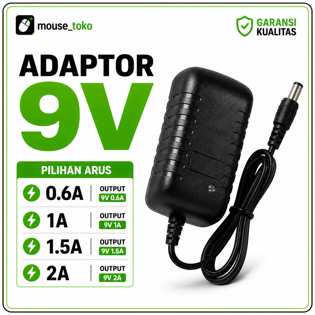 9V DC Power Adapter 0.6A / 1A / 1.5A / 2A - Digital Scale Guitar Effect Modem Router Adapter