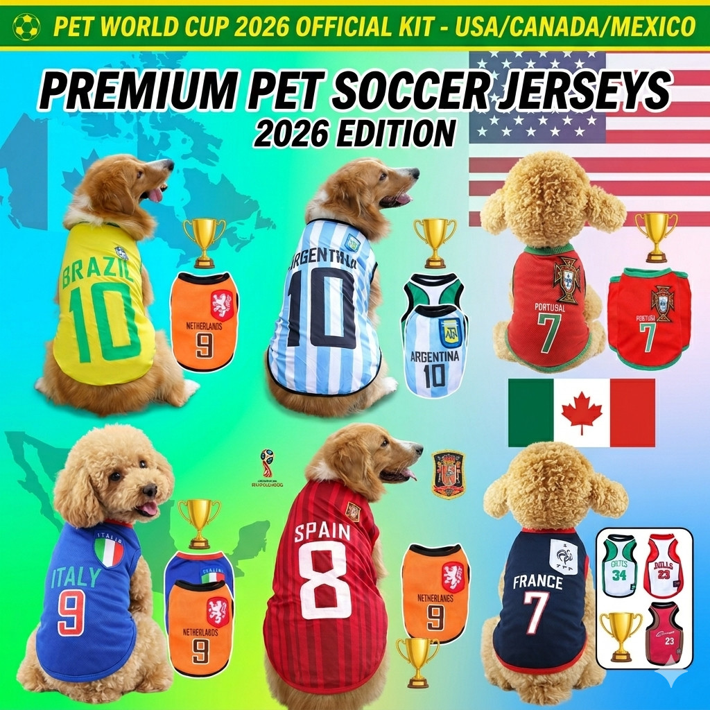 ฟุตบอลโลก 2026 เสื้อฟุตบอลสุนัขหลายทีมชาติออกแบบสัตว์เลี้ยงฟุตบอลเสื้อผ้า ส-6เอ็กแอล ขนาดใหญ่ตาข่ายระบายอากาศเครื่องแต่งก
